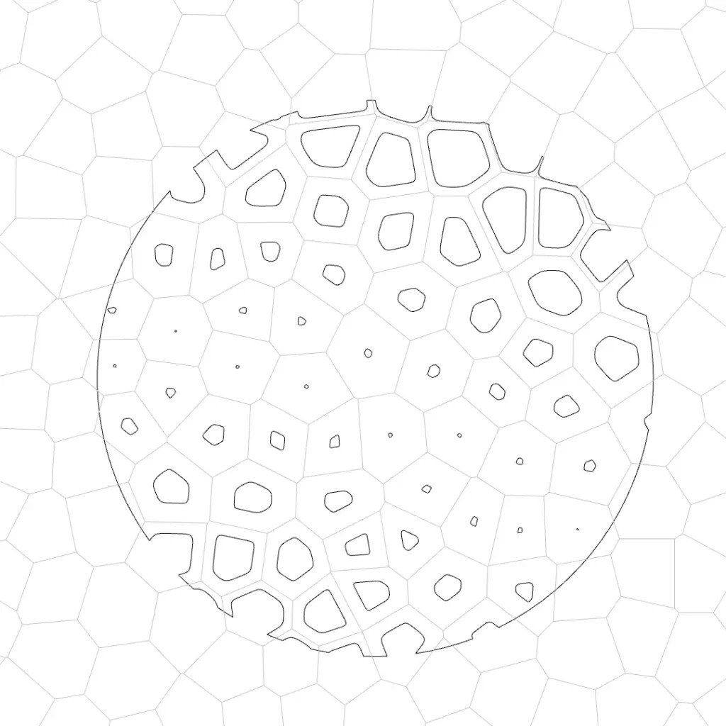 Desenho circular com vazios celulares de tamanhos variados